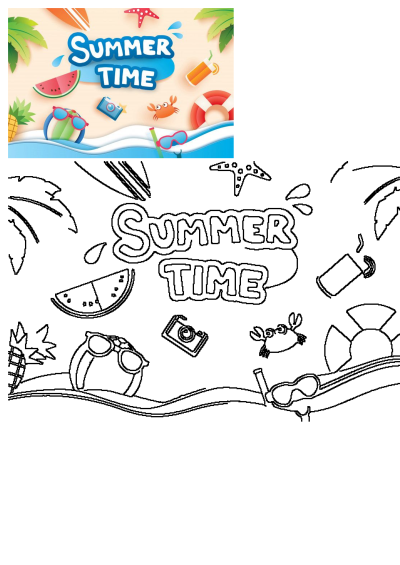 Summer time on the beach with watermelon, palm trees, life preservers, pineapple, and other items for a vacation theme.