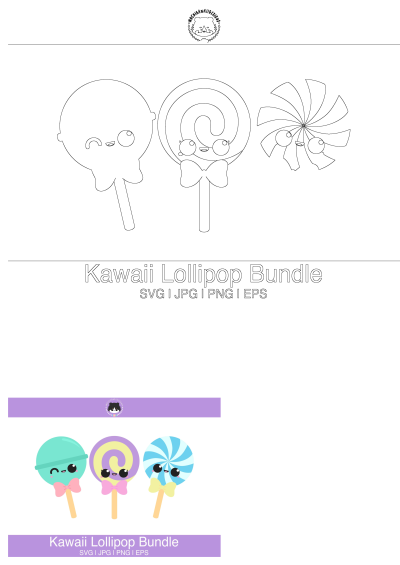 Three kawaii lollipops with bow ties, featuring cute candy sweet treats in a charming bundle, kawaii lollipop bundle.