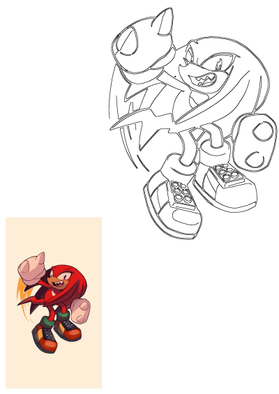 Image of Knuckles the Echidna, a character from Sonic, flying through the air with his arms and legs spread out, ready for action.