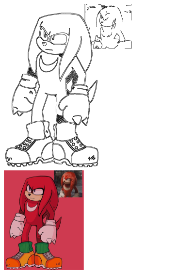 Sonic the Hedgehog fanart: Knuckles the Echidna wearing orange and green boots. Image includes a portion of the official movie Knuckles' face.