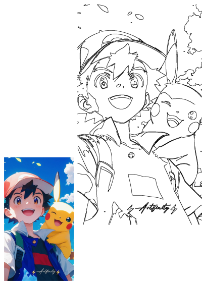 A man holding a pokemon pikachu in front of a blue sky with clouds. A digital art showing Ash Ketchum holding Pikachu, set against a blue sky.
