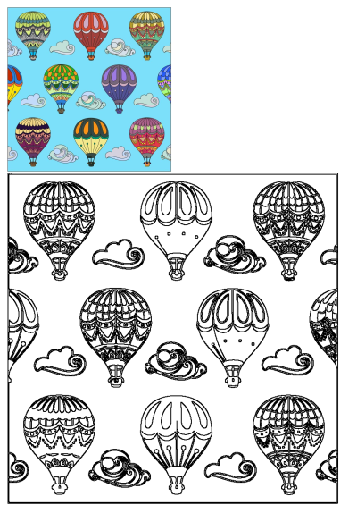 Colorful hot air balloons floating in a bright blue sky with clouds. Fun illustration for prints, designs, and educational materials.