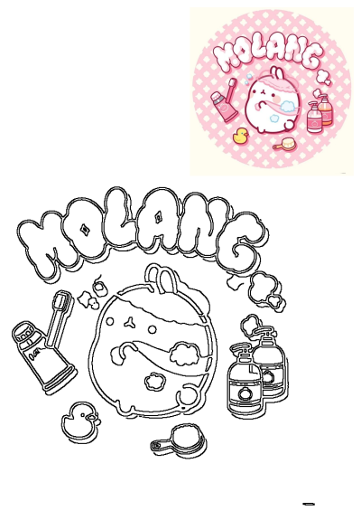 Molang animal sticker featuring Molang taking a bath with various bathroom items surrounding it. Cute illustration, perfect for fans!
