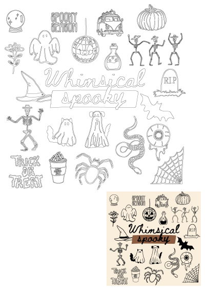 the words whimsical spooky written in black ink