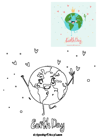 A cartoon-style illustration celebrating Earth Day, featuring the earth smiling and holding up its arms, adorned with a crown.
