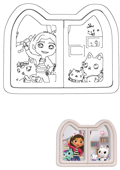 Gabby's Dollhouse wall sticker featuring Gabby and friends waving through a window. Perfect for a child's bedroom. Easy to apply.