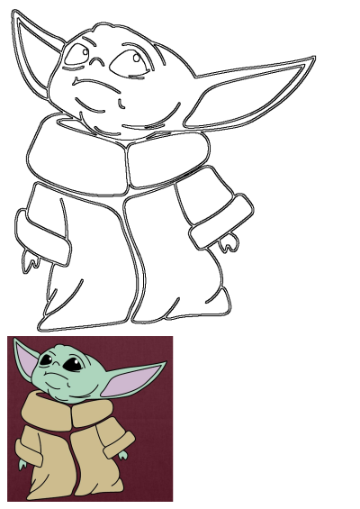 Illustration of Baby Yoda wearing a cozy coat. Adorable fan art of the iconic character from The Mandalorian.