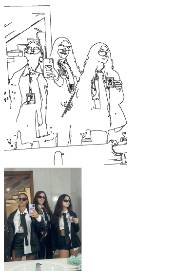 Three friends dressed in Men In Black suits with black ties and sunglasses, pose for a selfie in a bathroom mirror for a Halloween party.