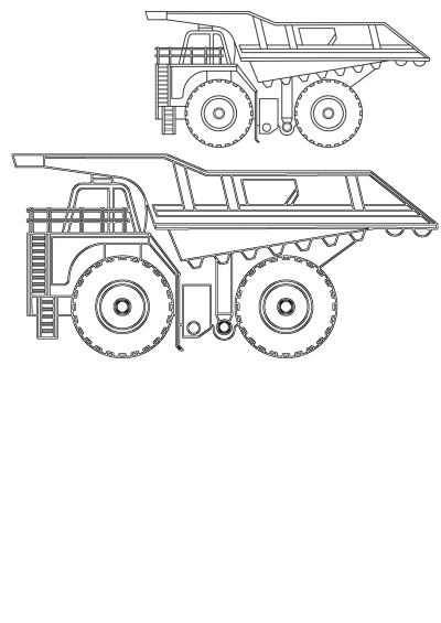 Line drawing illustration of a dump truck. Great for coloring pages or simple diagrams of heavy construction equipment.