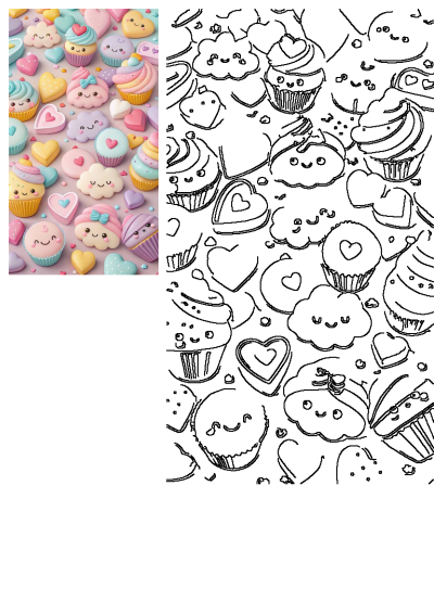 Adorable cupcakes, hearts, and cloud shapes with kawaii faces and pastel colors on a table. Image shows many different types of cupcakes, including a pink one.