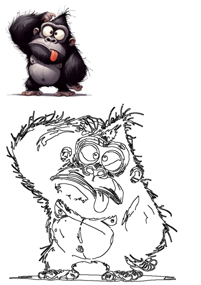 Cartoon gorilla sticking out his tongue and scratching his head. A funny illustration of a gorilla with a playful expression.