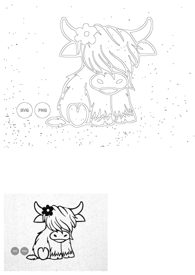 Baby Highland Cow SVG, a cute flower Highland cow clipart design, suitable for cut file or wood burning. Highland cow with flower on its head.
