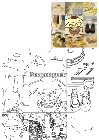 Collage with pictures of different foods and food items, and the caption pompompurin. An adorable assortment of yellow aesthetic treats.