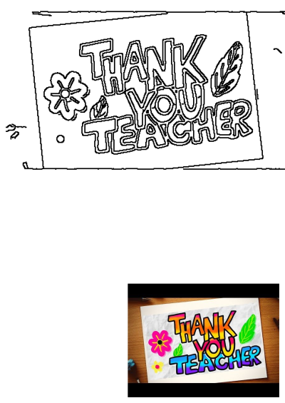 Handwritten 'Thank You Teacher' message on paper, featuring colorful lettering, floral accents, and leafy details, a heartfelt token of appreciation.