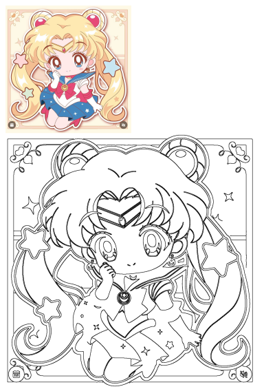 Chibi-style image of Sailor Moon, the iconic anime character. Cute, kawaii fan art with big eyes, blonde hair, and sailor uniform, in a square format.