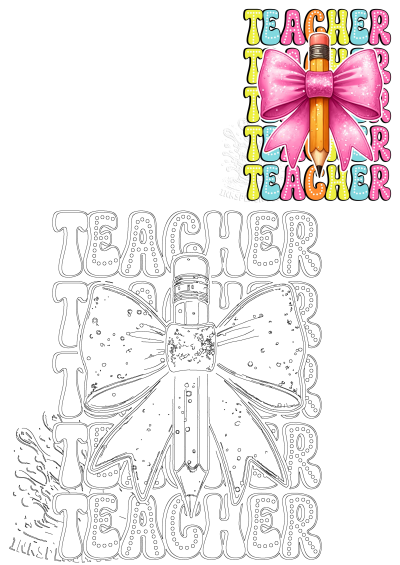 A pencil with a pink bow and the words 'teacher' for teacher written in large colorful letters. Perfect appreciation gift for teachers.