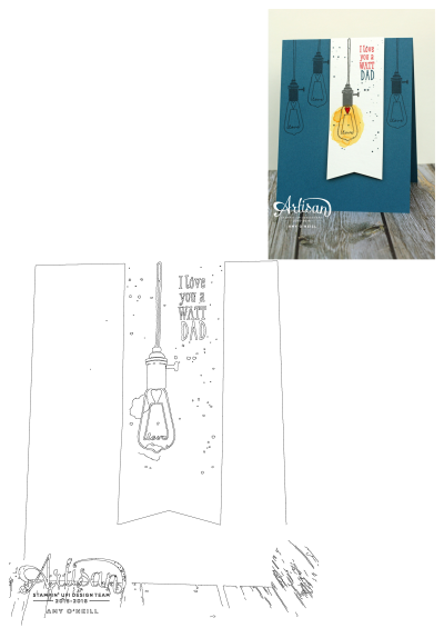 Father's Day card featuring lightbulbs and the message 'I love you a WATT DAD'. A handmade greeting card expressing love and appreciation.