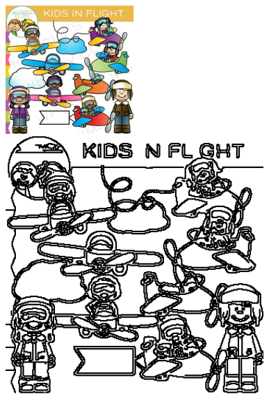 Colorful clip art image featuring kids dressed as pilots flying airplanes and clouds. Perfect for adding fun to kids projects!