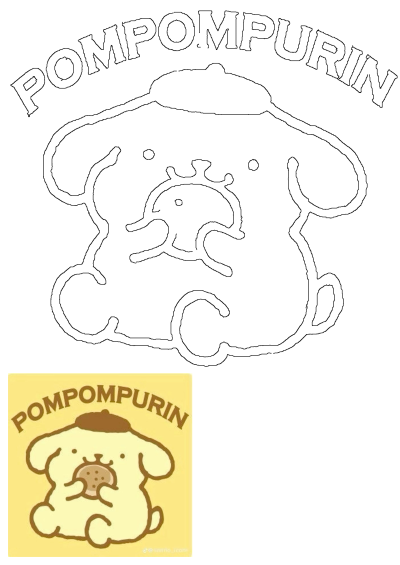A cute sticker with an image of the character Pompompurin, a dog with a hat, and eating a cookie. Kawaii Sanrio sticker.