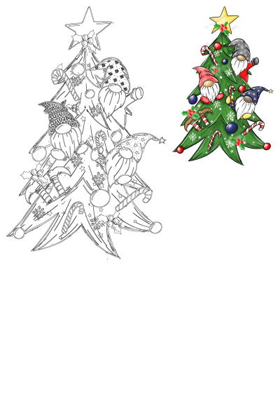 a christmas tree with gnomes around it