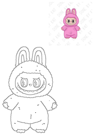 A pink bunny monster with big eyes and ears on its head. The character is both cute and creepy, perfect for Halloween or as a unique design.