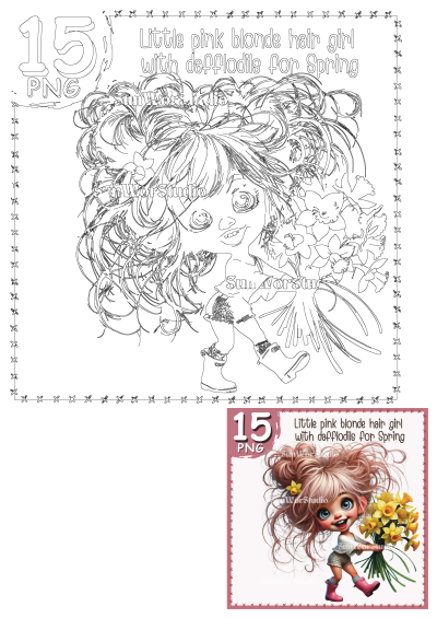 A girl with flowers in her hair holds daffodils. This darling PNG image features a little girl with flowers holding a bunch of spring daffodils.