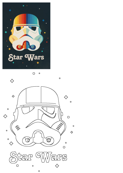 A Star Wars poster featuring a stormtrooper helmet with a rainbow design. A creative and colorful take on the iconic Star Wars imagery.