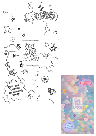 Positive affirmation wallpaper with clouds, stars, hearts, rainbows. 'If you see this, you’re doing great!' Happy crazy art iphone wallpaper.