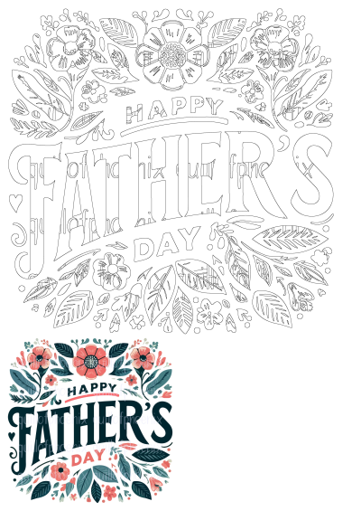 Happy Father's Day card featuring a colorful floral design with flowers and leaves. Celebrate Dad with this cheerful and festive card.