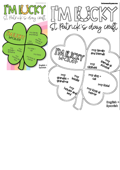 I'm Lucky St. Patrick's Day craft for kids. Shamrock leaves with spaces to write what makes you lucky. A fun and engaging activity.
