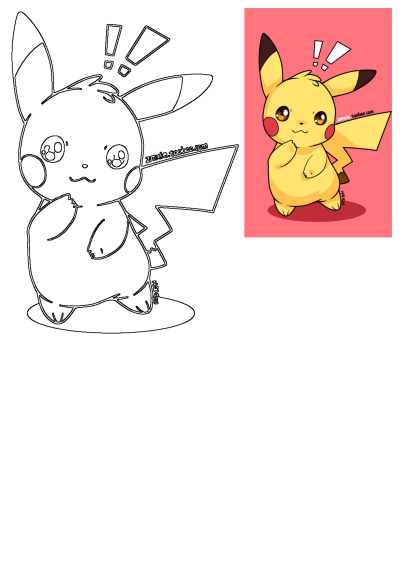 Cartoon drawing of Pikachu with big eyes, red cheeks, a thoughtful pose and a question mark overhead. A playful, curious Pikachu illustration.