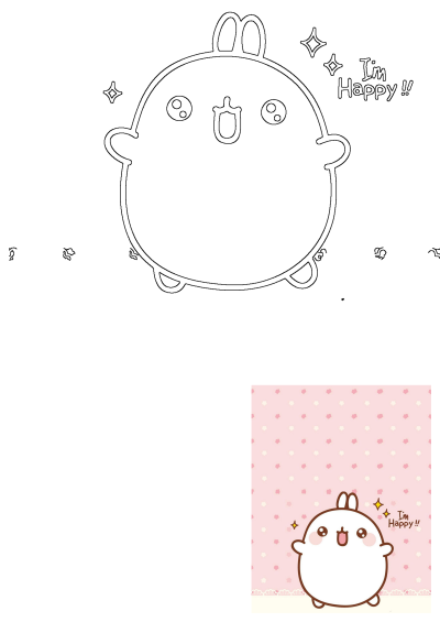 Cartoon of Molang set against a cheerful pink background. It conveys positivity and happiness. Happy cartoon character.