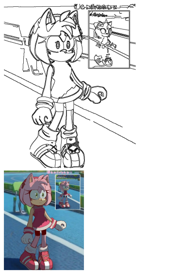 Animated image of Amy Rose, the cartoon Sonic character, on a tennis court, wearing her classic pink dress and sneakers, ready for a match.