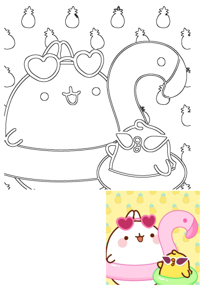 Two cartoon animals wearing sunglasses, one holding a pink flamingo float, on a pineapple background. Summer themed illustration.