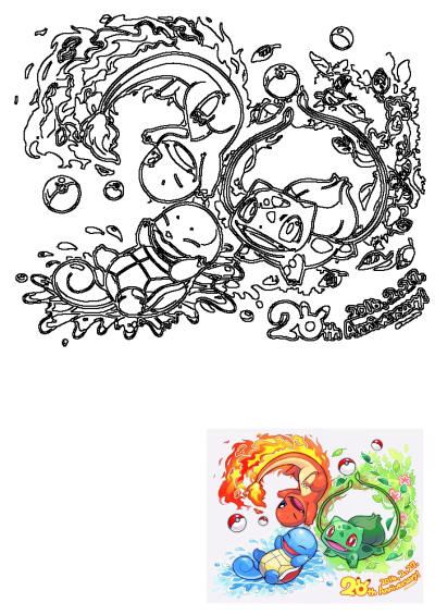 Cartoon image of Charmander with fire, Squirtle with water, Bulbasaur with plants background.Celebrating Pokemon's 26th Anniversary in the image.