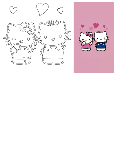 Hello Kitty wallpaper featuring two cute characters on a pink background with hearts. One is holding her hand, adding a touch of friendship.
