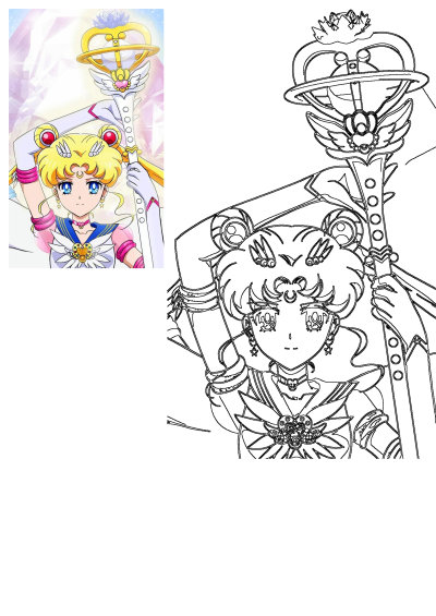 Sailor Moon in Eternal Tier form. She is seen wielding her powerful scepter against a background of sparkling diamonds.