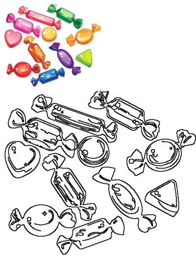 Assorted colorful candies including hearts and candy canes. There are many different colored candies in the shape of hearts and candy canes