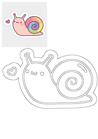 Sticker with a cute snail that has a rainbow colored shell, and there are hearts in the background. A whimsical and adorable design.