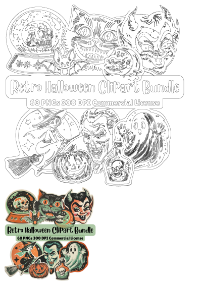 Vintage Halloween Images, Halloween Vintage, Planner Scrapbook, Halloween Images, Halloween Clipart, Craft Stickers, Halloween Stickers, White Stickers, Retro Halloween