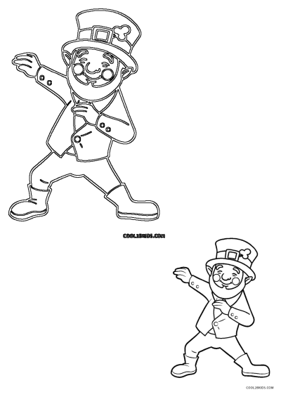 The Leprechaun is dancing coloring page. Color this free printable of a happy leprechaun dancing for St. Patrick's Day!