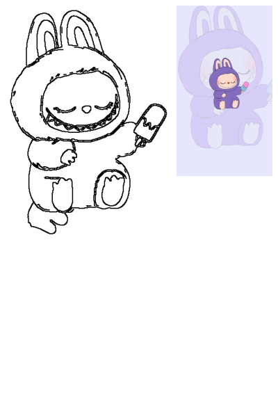Illustration of a cute purple bunny wearing a bunny suit, holding a popsicle, set against a light purple background.