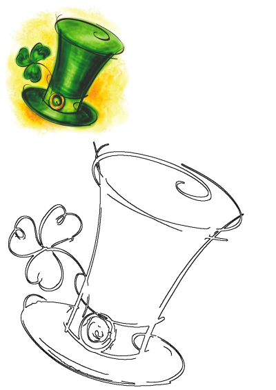 A green top hat with the word 'teresa' on it and shamrock leaves around its rim. Get festive with this St. Patrick's Day themed illustration.