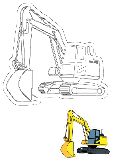 Excavator sticker on a white background showcasing a cartoon-style construction excavator. Ideal for construction, heavy machinery enthusiasts.