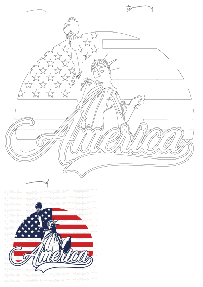 American flag featuring the Statue of Liberty and the word 'America'. Patriotic image perfect for celebrating American pride and ideals. 