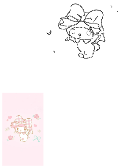 Adorable My Melody character with a pink and white checkered bow on a light pink background with hearts and roses. Kawaii aesthetic.
