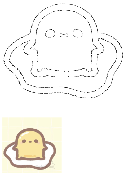 A drawing of an egg in the shape of a person's head with eyes closed. A cute, kawaii style illustration of a fried egg with a face.