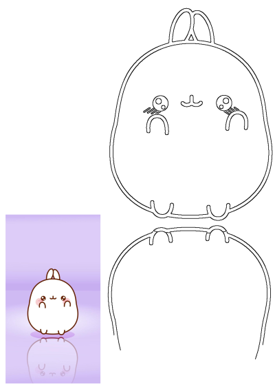 Cute cartoon illustration of a Molang bunny character with a sweet, simple face against a light purple background, complete with a reflection.