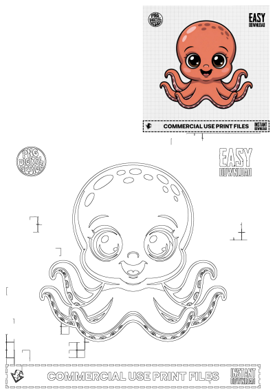 Cute Baby Octopus Clipart for baby nursery or baby shower decor. A sweet sea animal perfect for png designs in 2025.