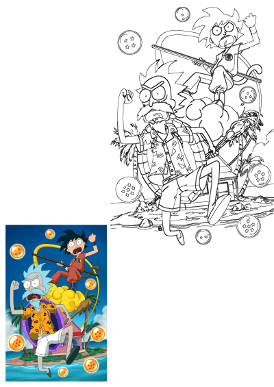 Rick and Morty meet Dragon Ball in this cartoon crossover image! The cartoon characters are on top of each other in this funny scene.